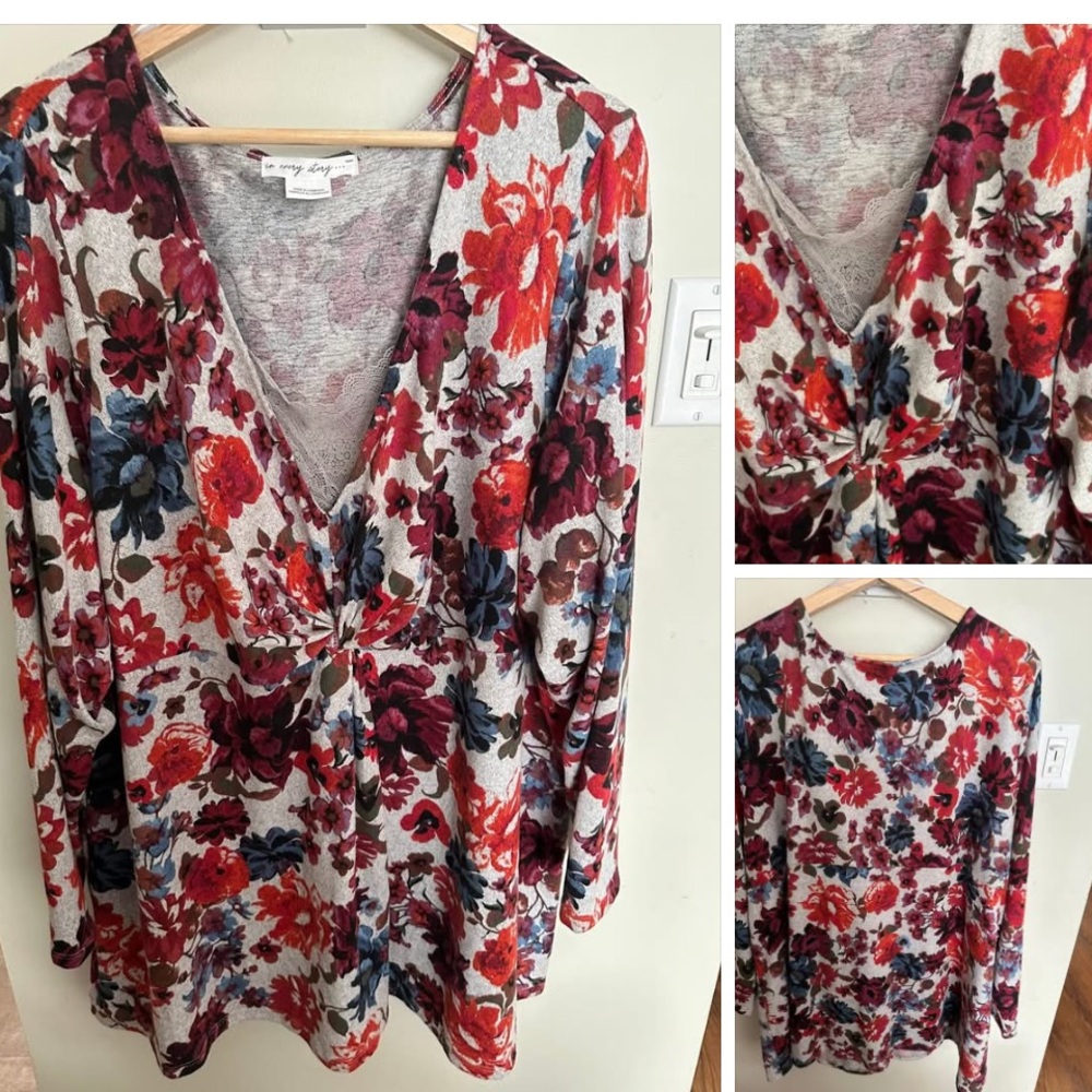 5/$20 5X In every story, Floral Twist-Front V-Neck Tunic in Red Multi